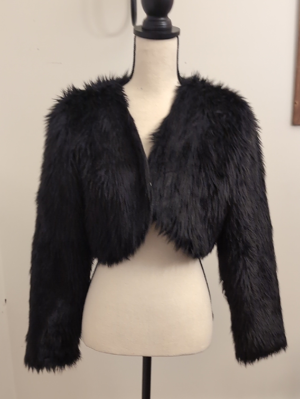 Women's Black Faux Fur Cropped Teddy Jacket